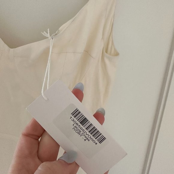 Reformation Lecce Maxi Crepe Dress Sz 4 Ivory Scoop Neck Full Skirt w/ Train - Picture 4 of 15